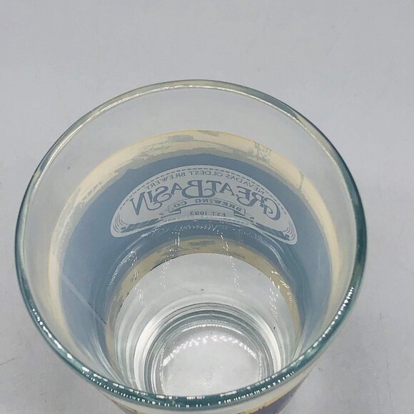 Great Basin Brewing co. blue and yellow design, solid glass cup, blue white READ - Picture 5 of 6